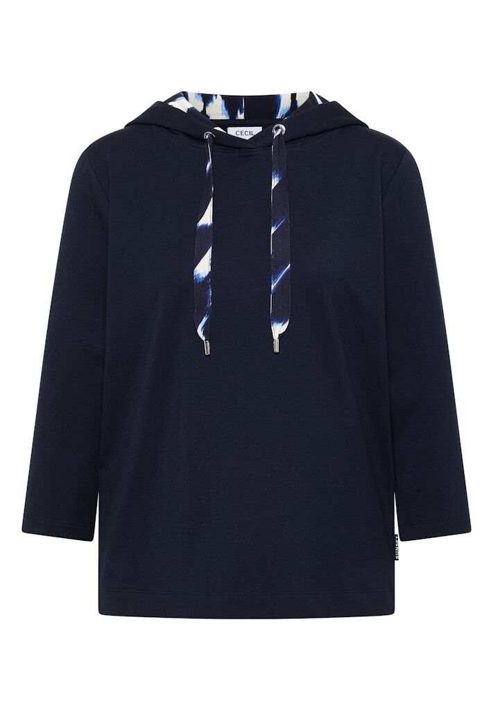 3/4-Arm Shirt mit Kapuze und Printdetails