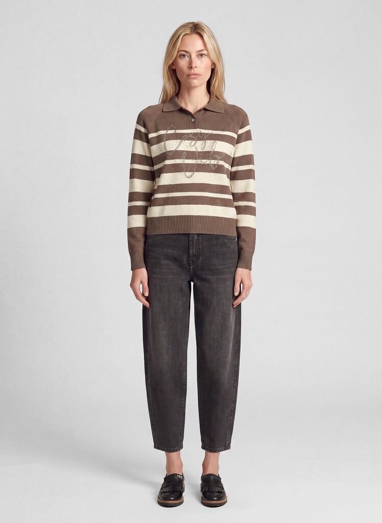 Streifen-Pullover mit Polo-Kragen