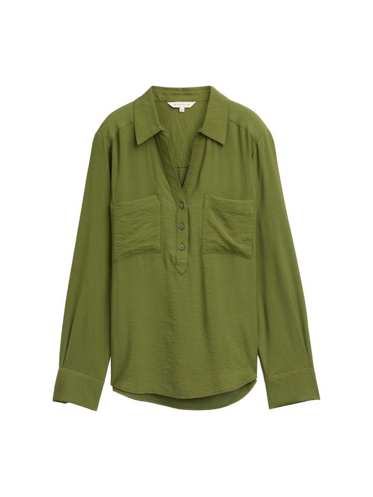 Crinkle Bluse mit Brusttaschen