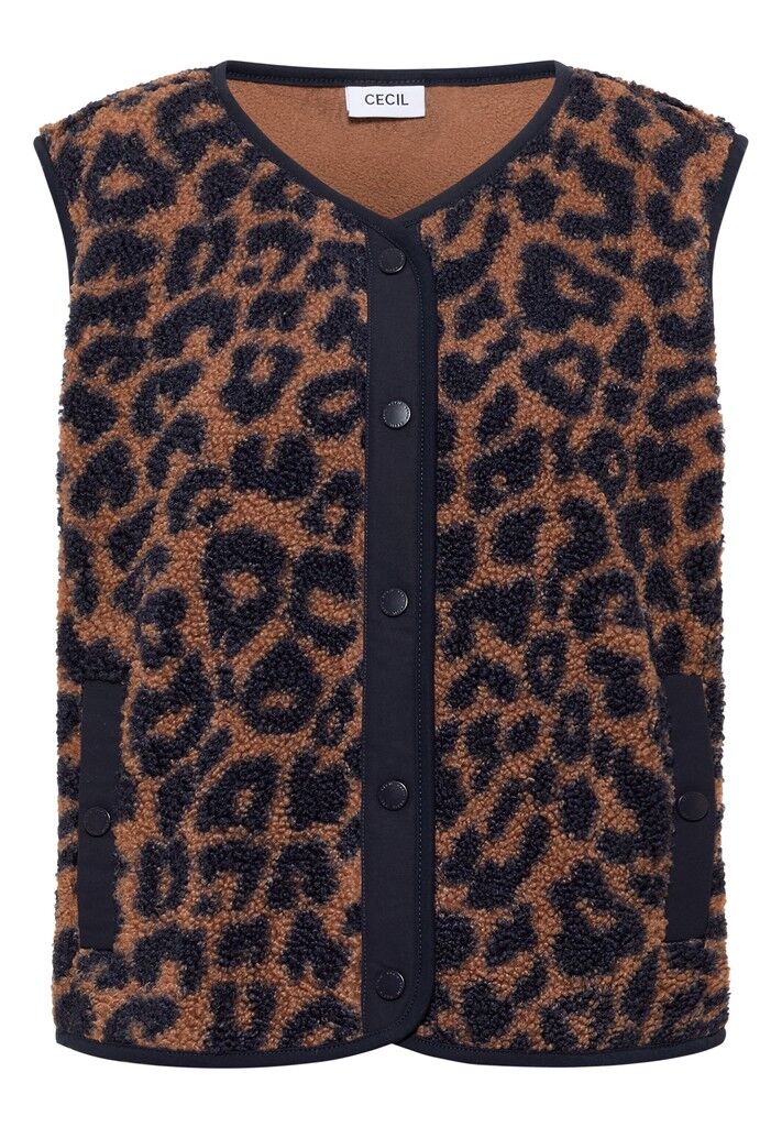 Teddy-Weste mit Softshelldetails und Leo-Muster
