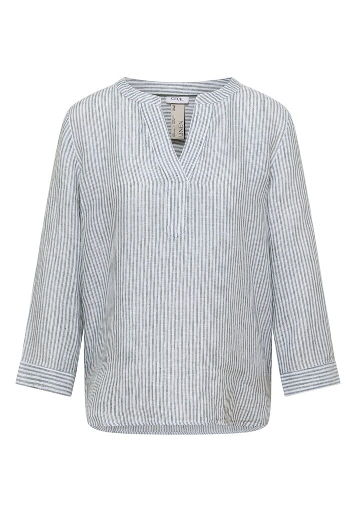 3/4-Arm Bluse mit Split Neck aus Leinen