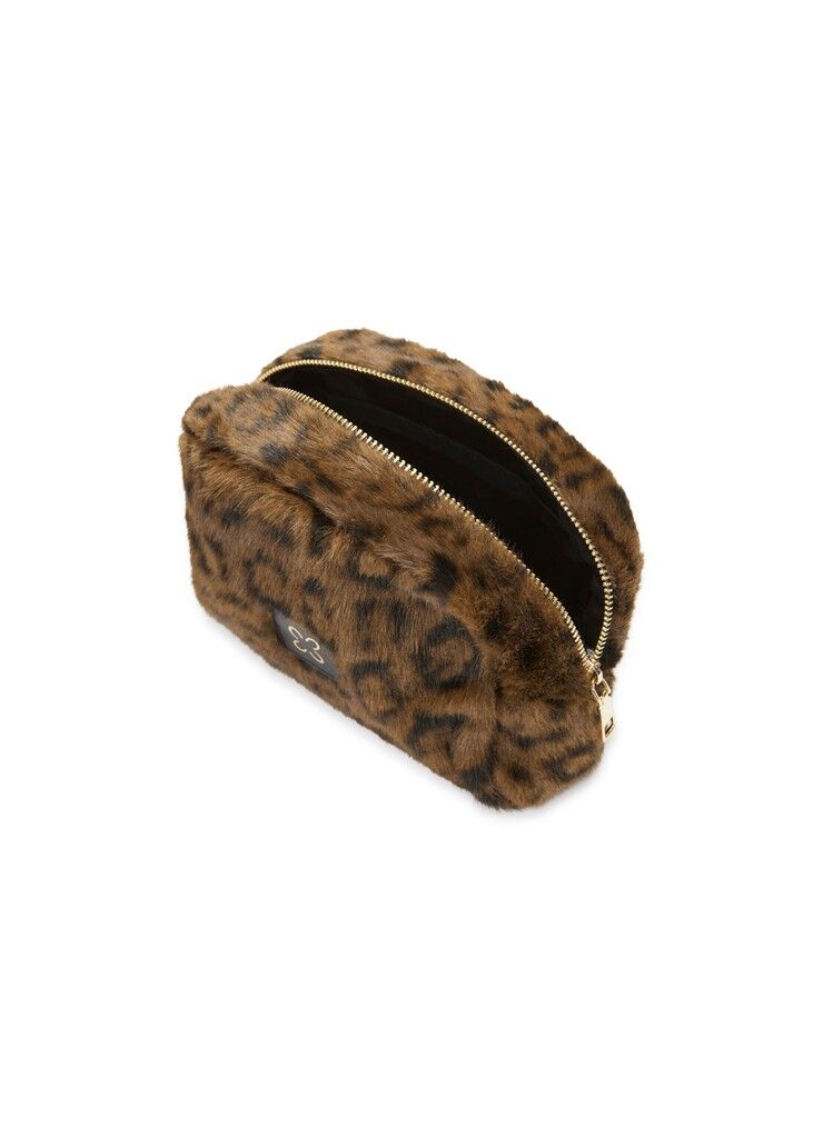 Kosmetiktasche aus Fake Fur mit Leo-Muster (3er-Pack)