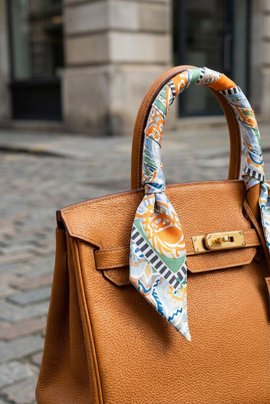 Stylisches Detail: Tuch an der Tasche