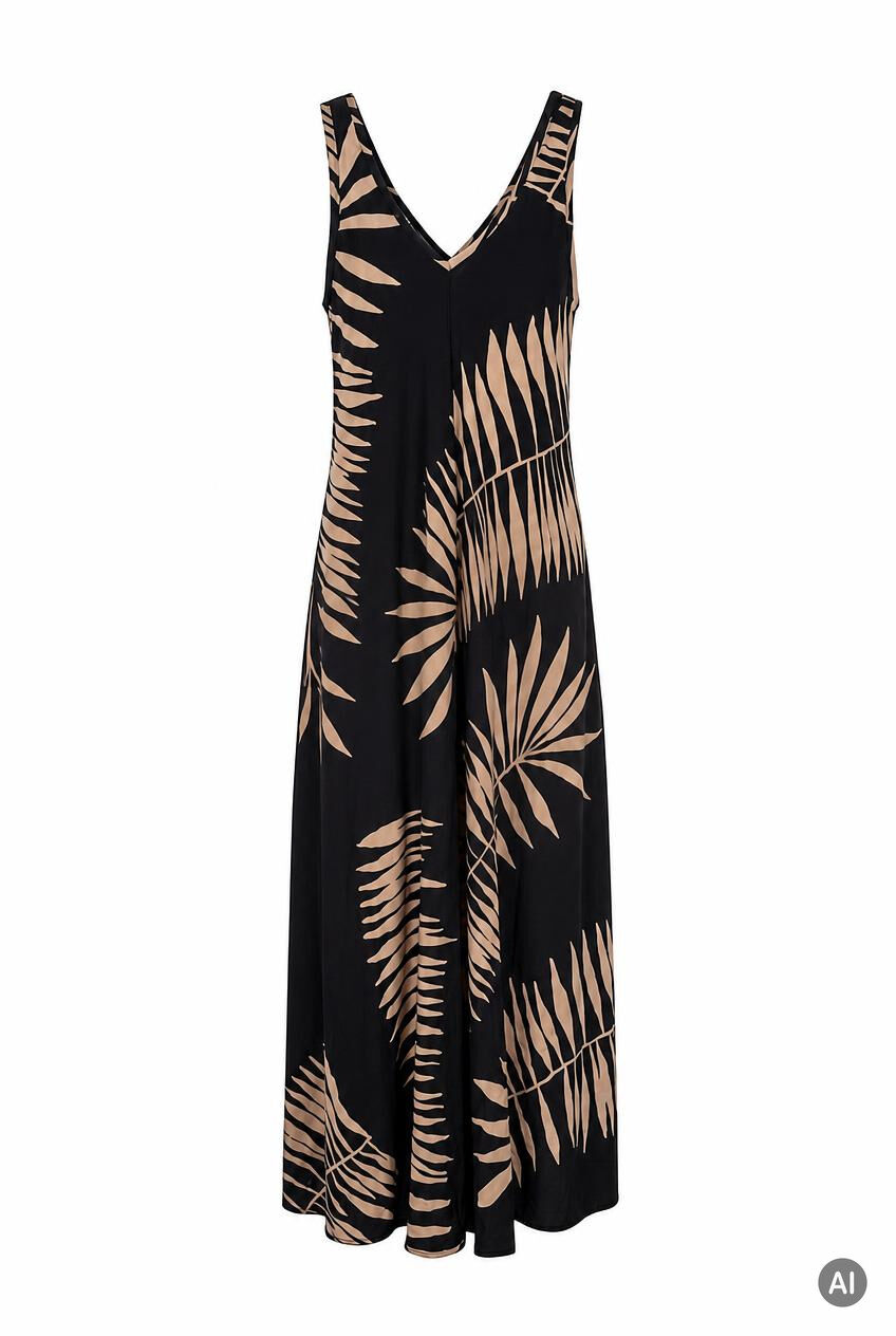 Maxikleid mit Blättermuster