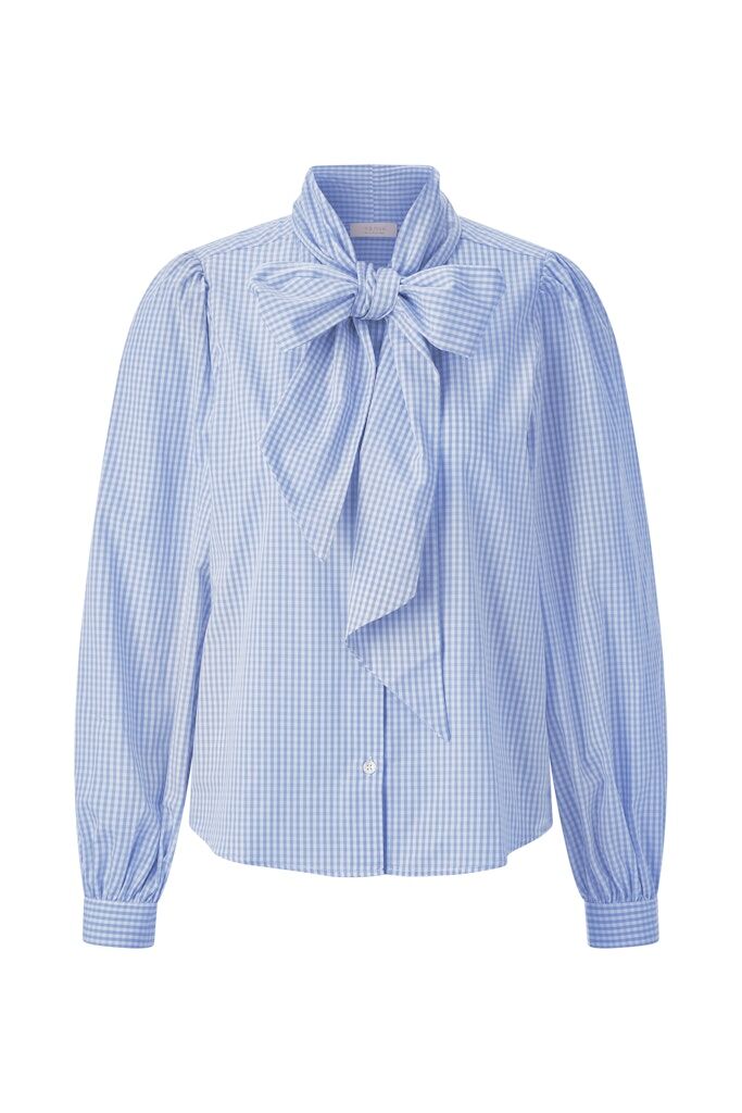 Karierte Bluse mit Schleife