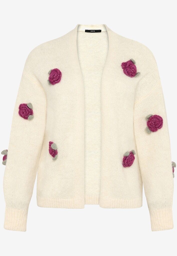 Strickjacke mit bunten 3D Blumen Strickjacke mit bunten 3D Blumen