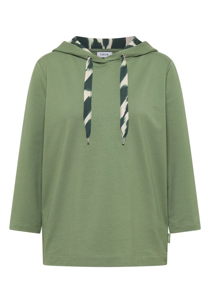 3/4-Arm Shirt mit Kapuze und Printdetails 3/4-Arm Shirt mit Kapuze und Printdetails