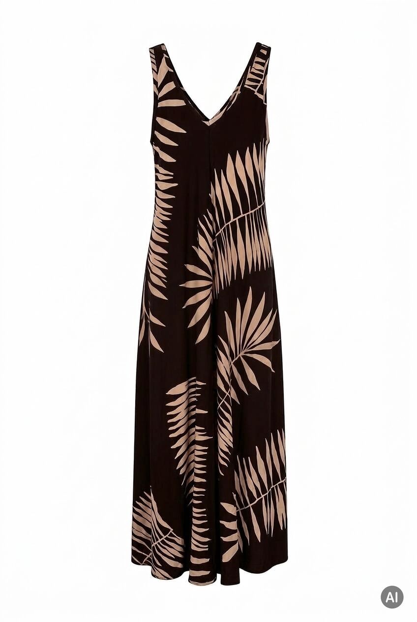 Maxikleid mit Blättermuster
