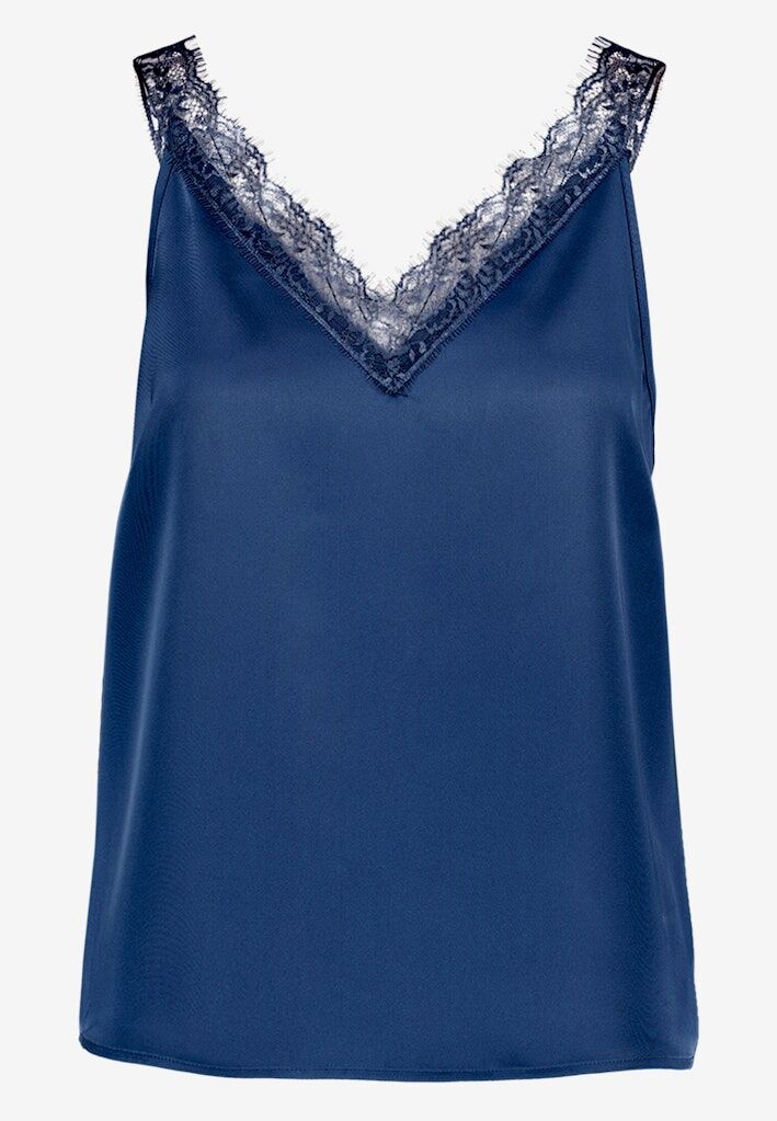 Satintop mit Spitze und V-Auschnitt