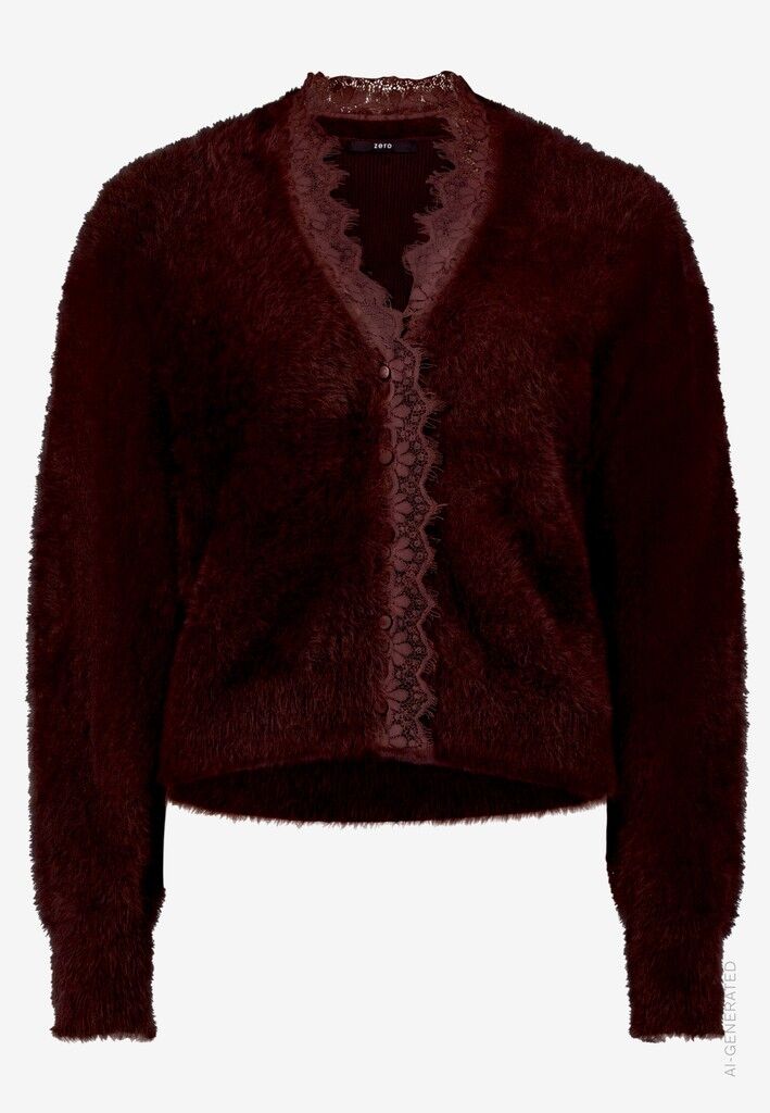 Flauschige Strickjacke mit Spitze